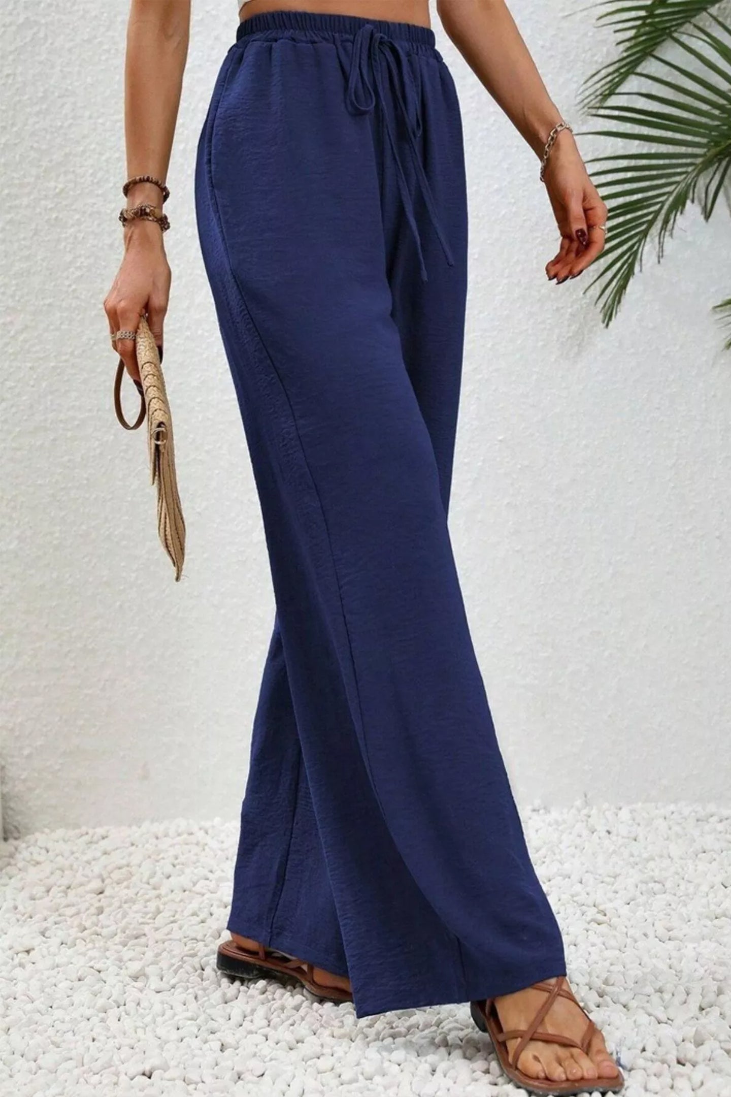 Casual Drawstring Wide Leg Pants